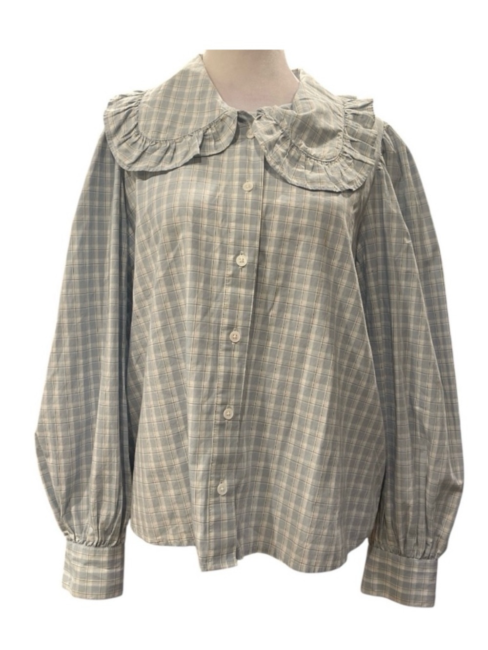 Levi’s baby blue plaid Ruffle Collar Button-Up Blouse - medium
